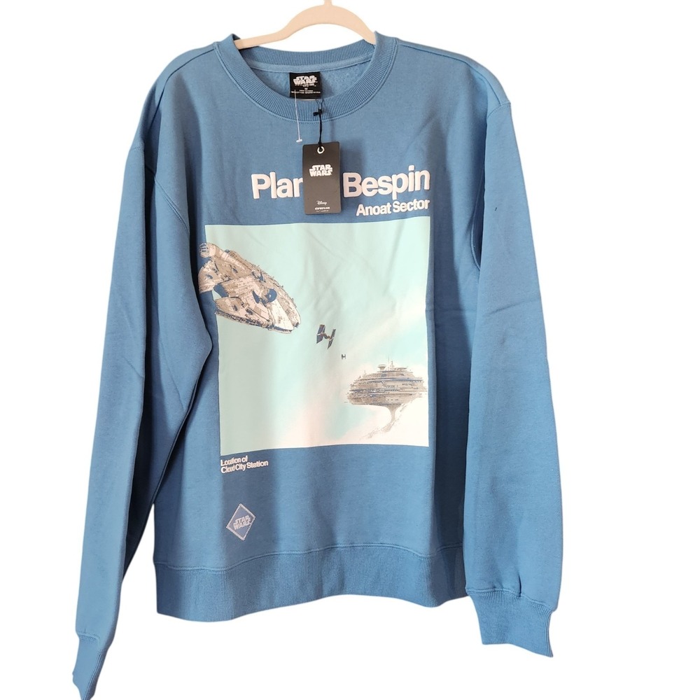 Star Wars Sweatshirt Men's M Blue Planet Bespin Crew Neck Heroes & Villains‎ NWT